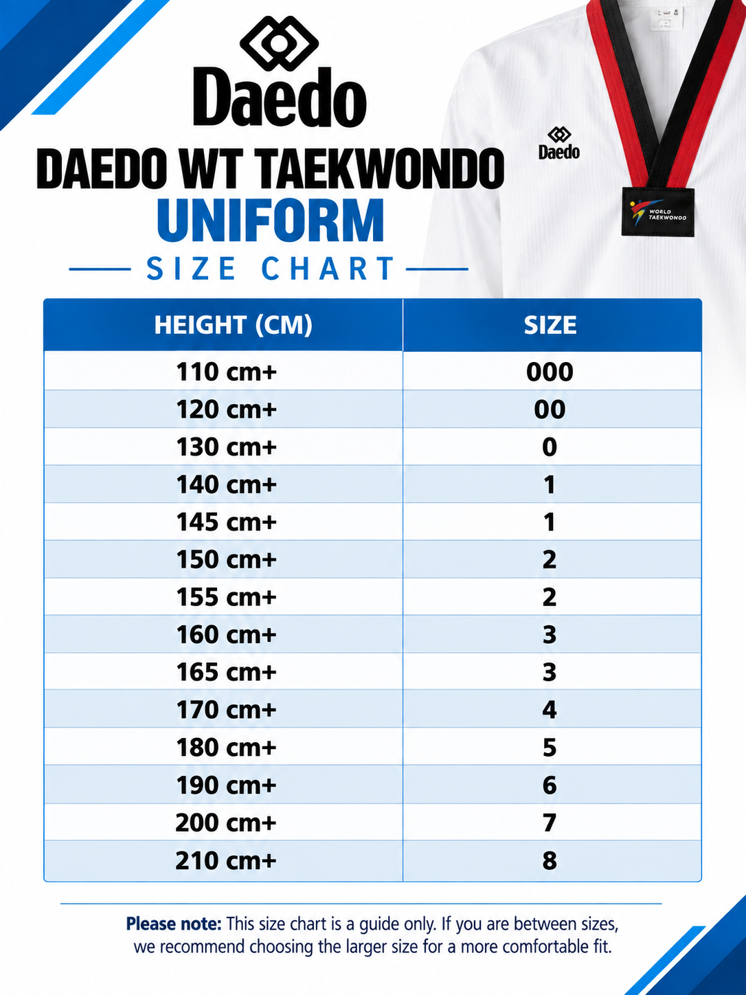 WT uniforms  size chart